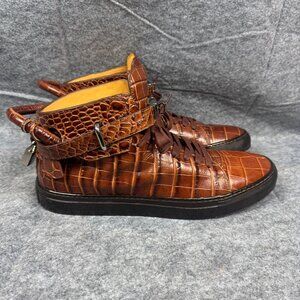 Buscemi 100mm High Top Crocodile Embossed Leather Sneakers Size 45 US 12